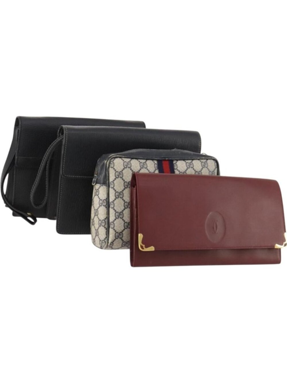 Ferragamo Cartier Gucci Dunhill Bag PVC Leather 4 Set Black Red